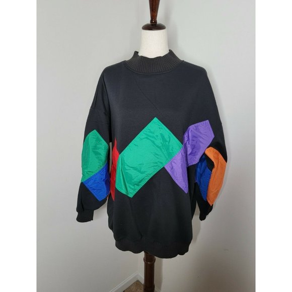 Vintage Sweaters - Women's Vintage Color Block Pullover Sweater Size 2x